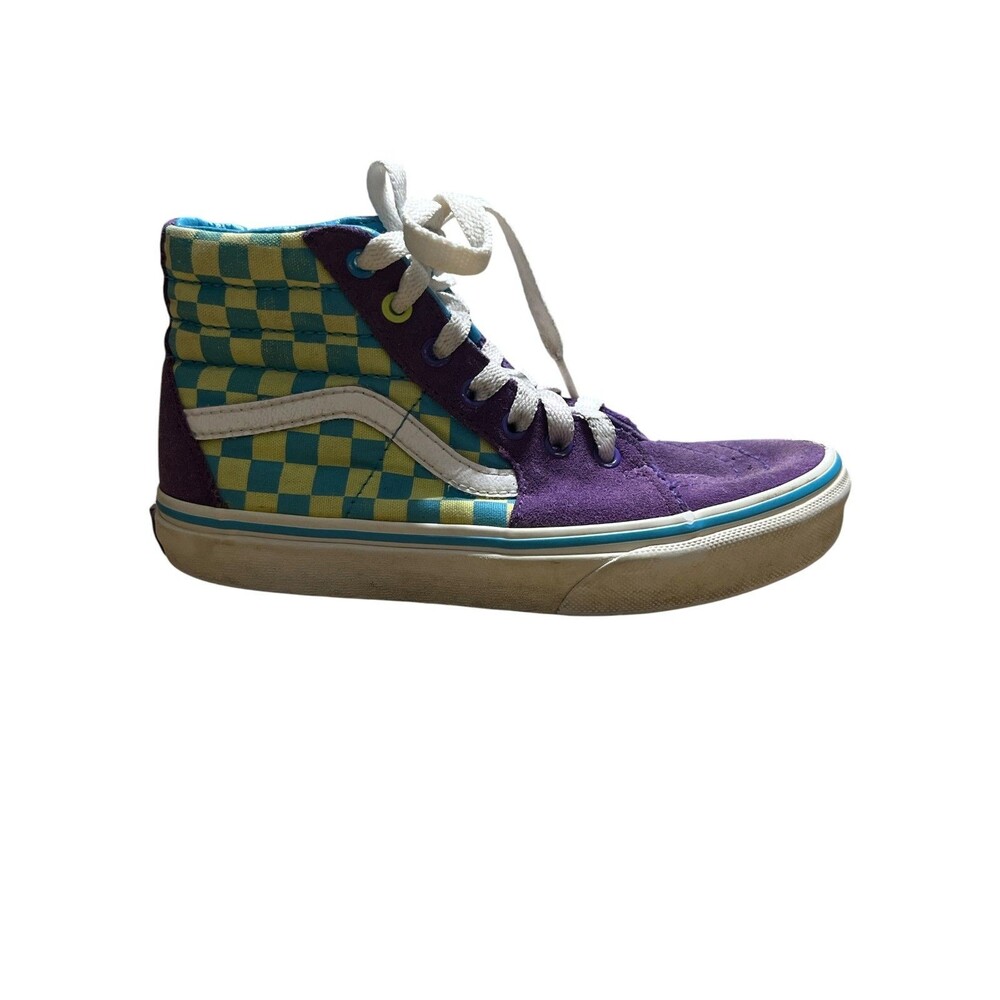 Vans SK8-Hi crazy Check Utraviolet/Cyan Checkerboard High Top Kids size 2 skate